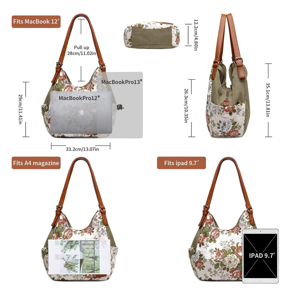 Worldlyda Women Canvas Embroidered Hobo Tote Bag
