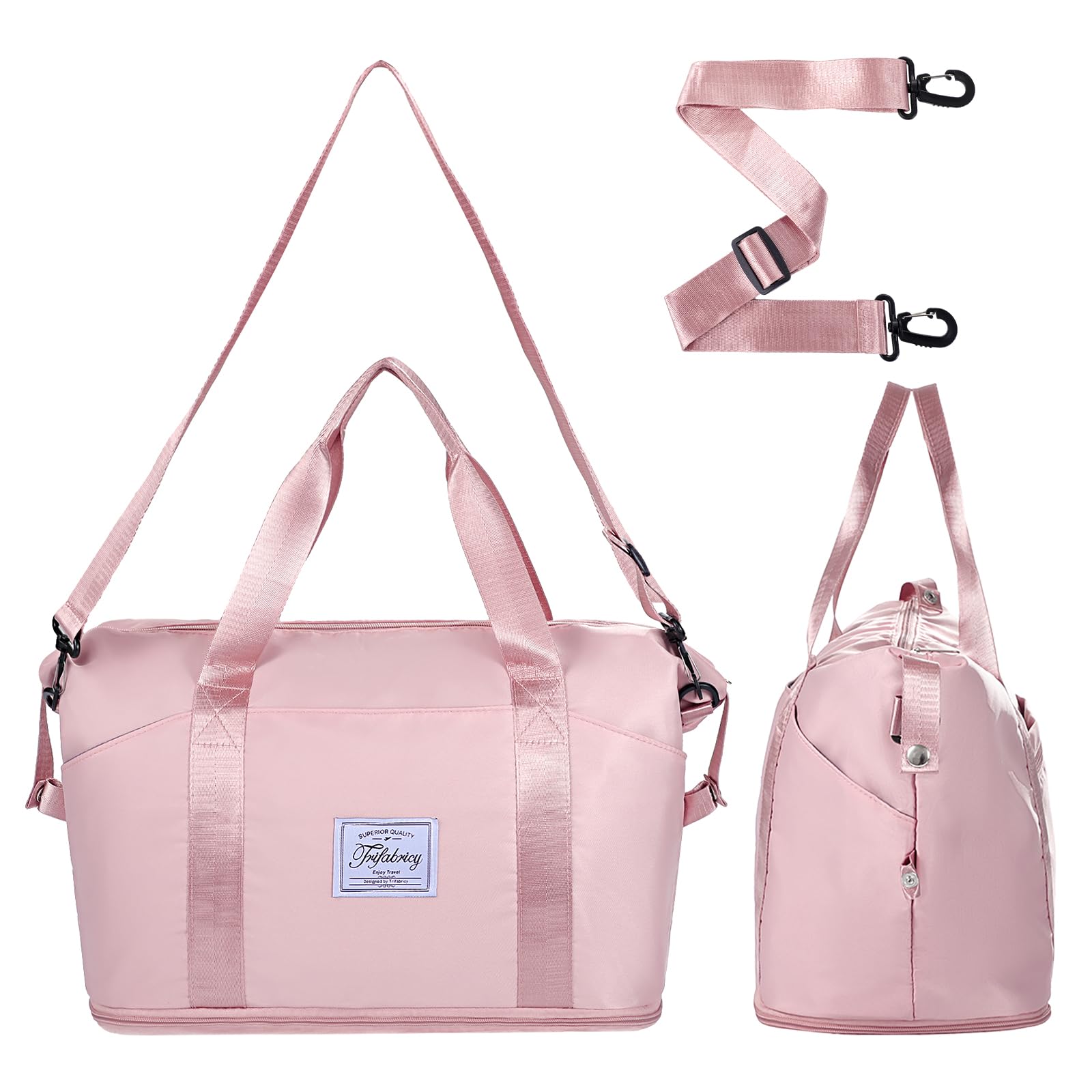 Pink Expandable Travel Duffel with Wet Pocket -  by Handbags Specialist Headquarter | Available at Handbags Specialist Headquarter