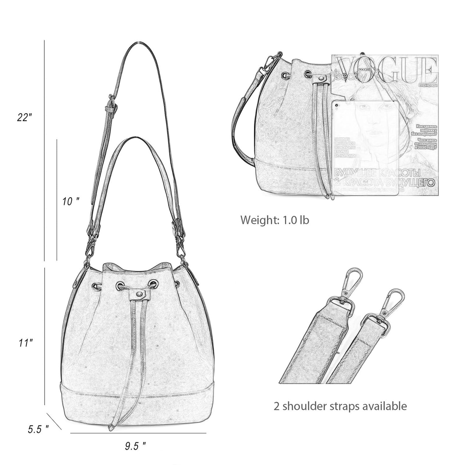 AFKOMST Chic Leather Bucket & Crossbody Bag Set -  by Handbags Specialist Headquarter | Available at Handbags Specialist Headquarter