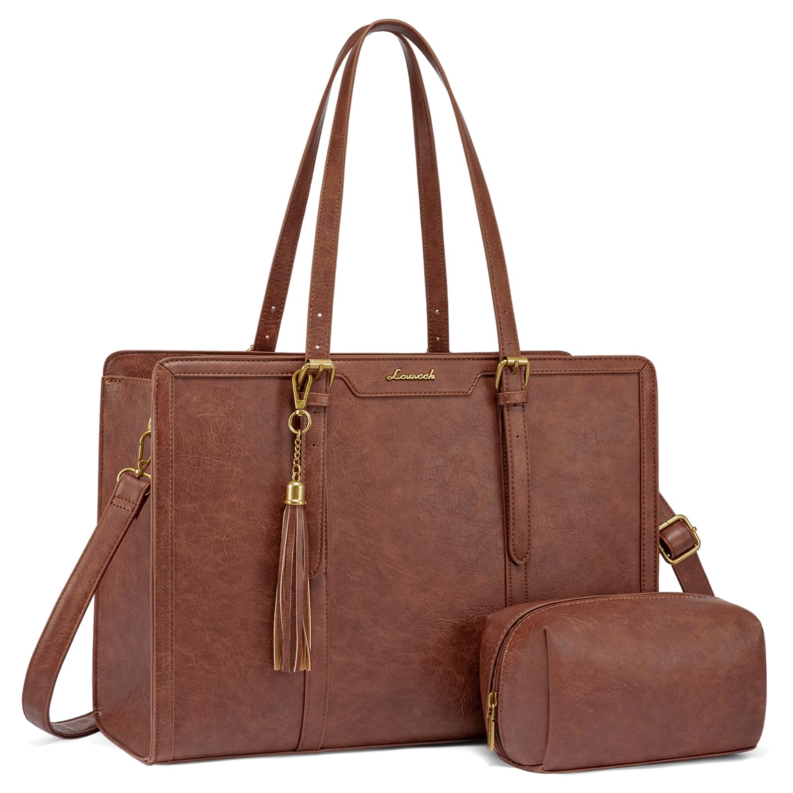 LOVEVOOK Vintage Leather Laptop Tote for Women 15.6
