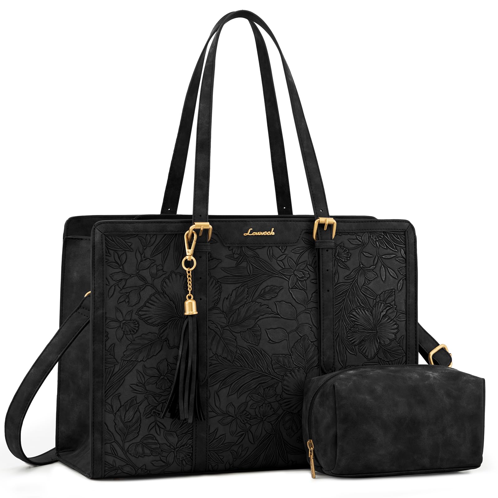 LOVEVOOK Vintage Leather Laptop Tote for Women 15.6
