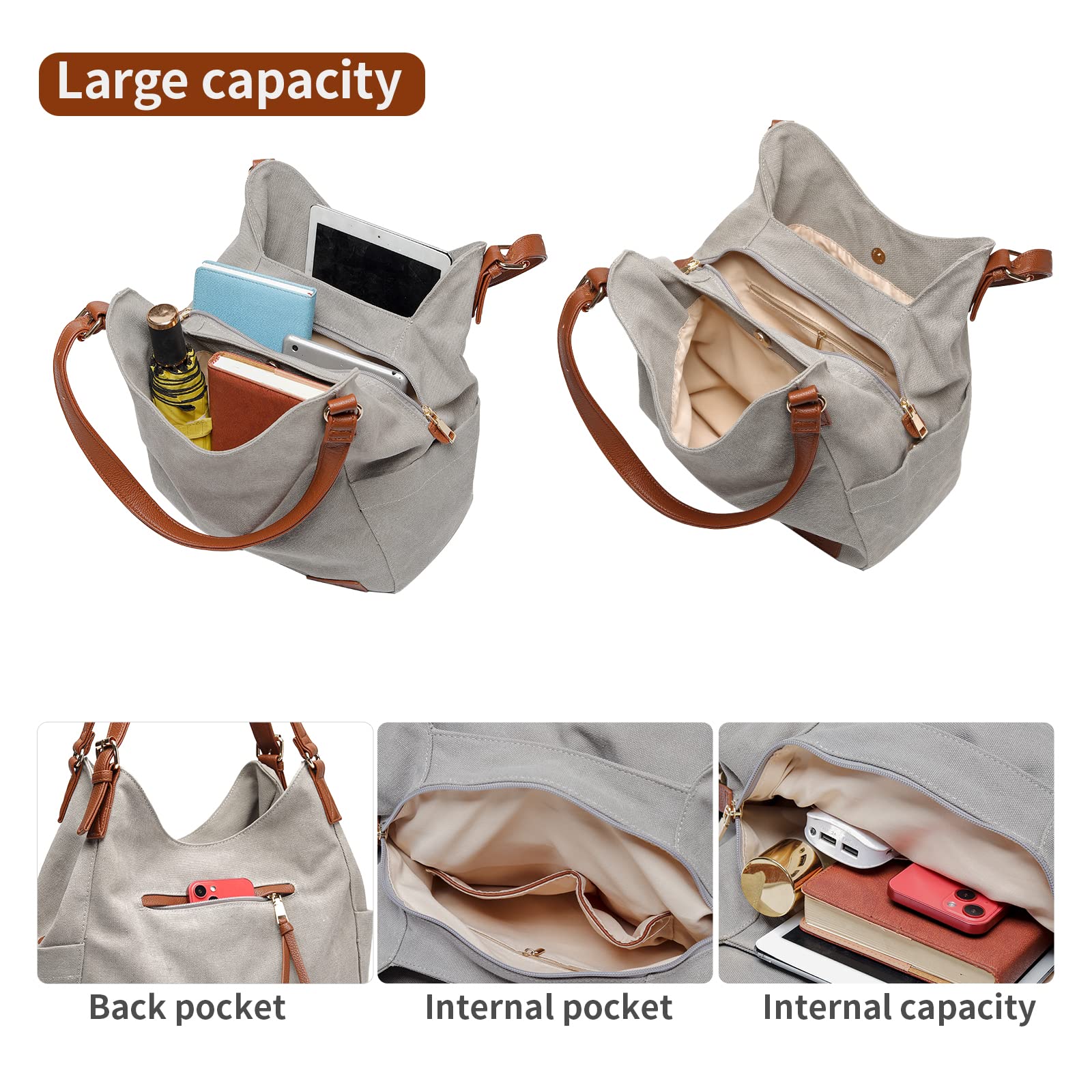 Worldlyda Women Canvas Embroidered Hobo Tote Bag