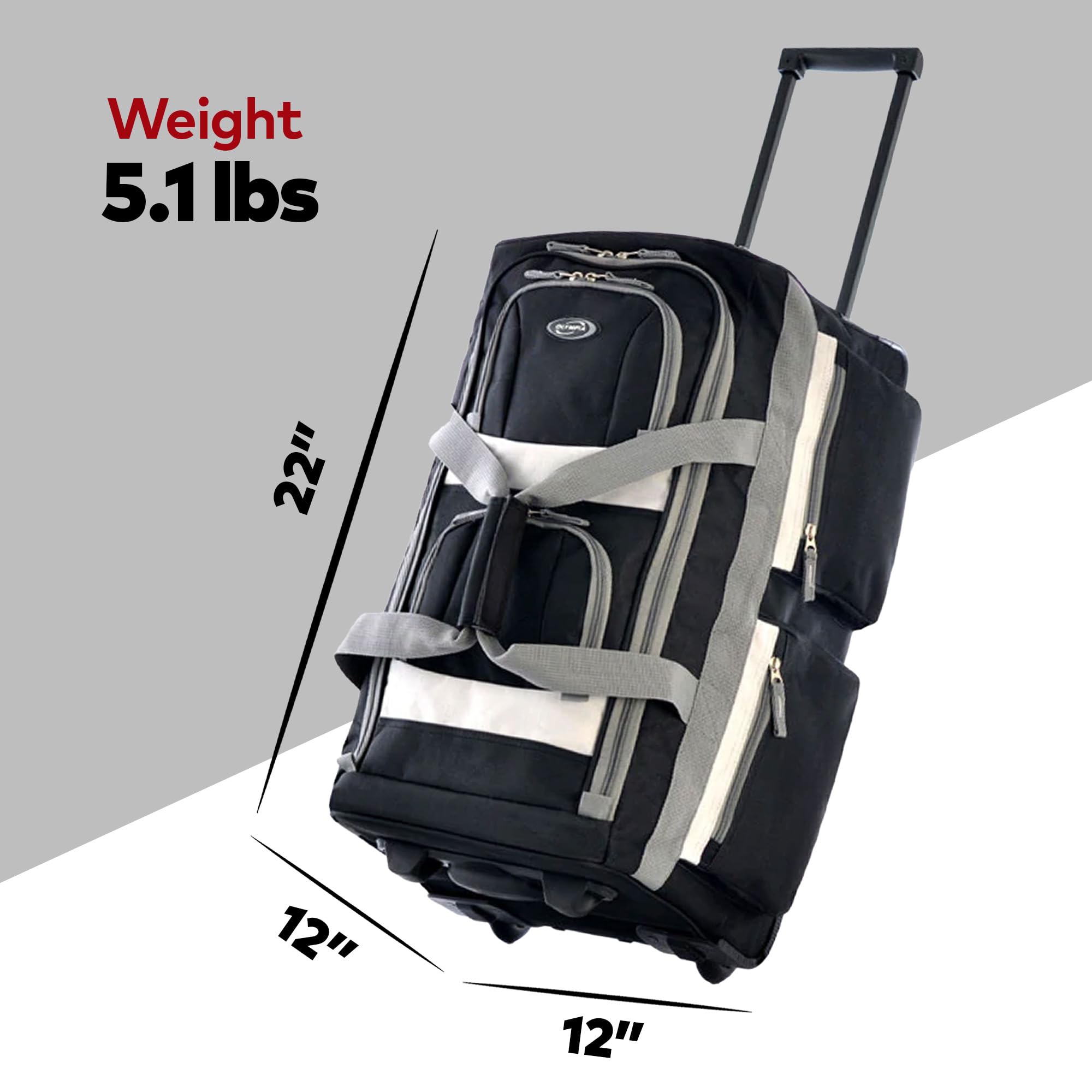 Olympia 22 Max Wheeled Duffel: 8-Pocket Water-Resist -  by Handbags Specialist Headquarter | Available at Handbags Specialist Headquarter