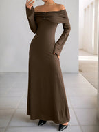 Off-Shoulder Long Sleeve Bodycon Maxi Dress - Maxi Dress by Trendsi | Available at Handbags Specialist Headquarter