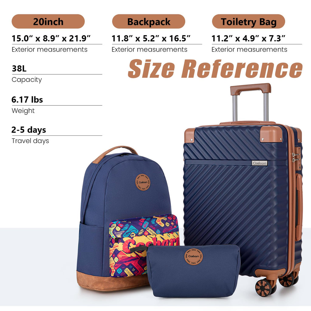 Cosbarn 5-Piece Hardshell Luggage Set - Dark Blue