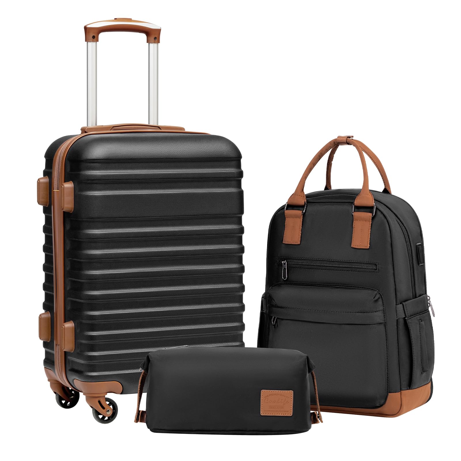 Coolife 3-Piece Hardside Luggage Set - Apricot White
