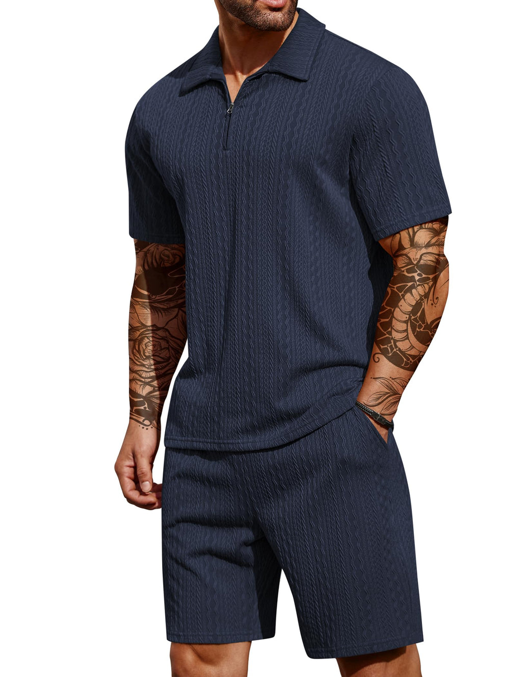 COOFANDY Men's 2 Piece Polo Shirt & Shorts Set