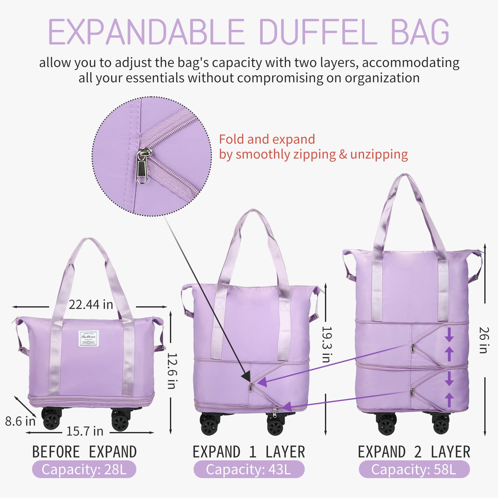 VoyagePro Expandable Wheeled Duffle Bag -  by Handbags Specialist Headquarter | Available at Handbags Specialist Headquarter