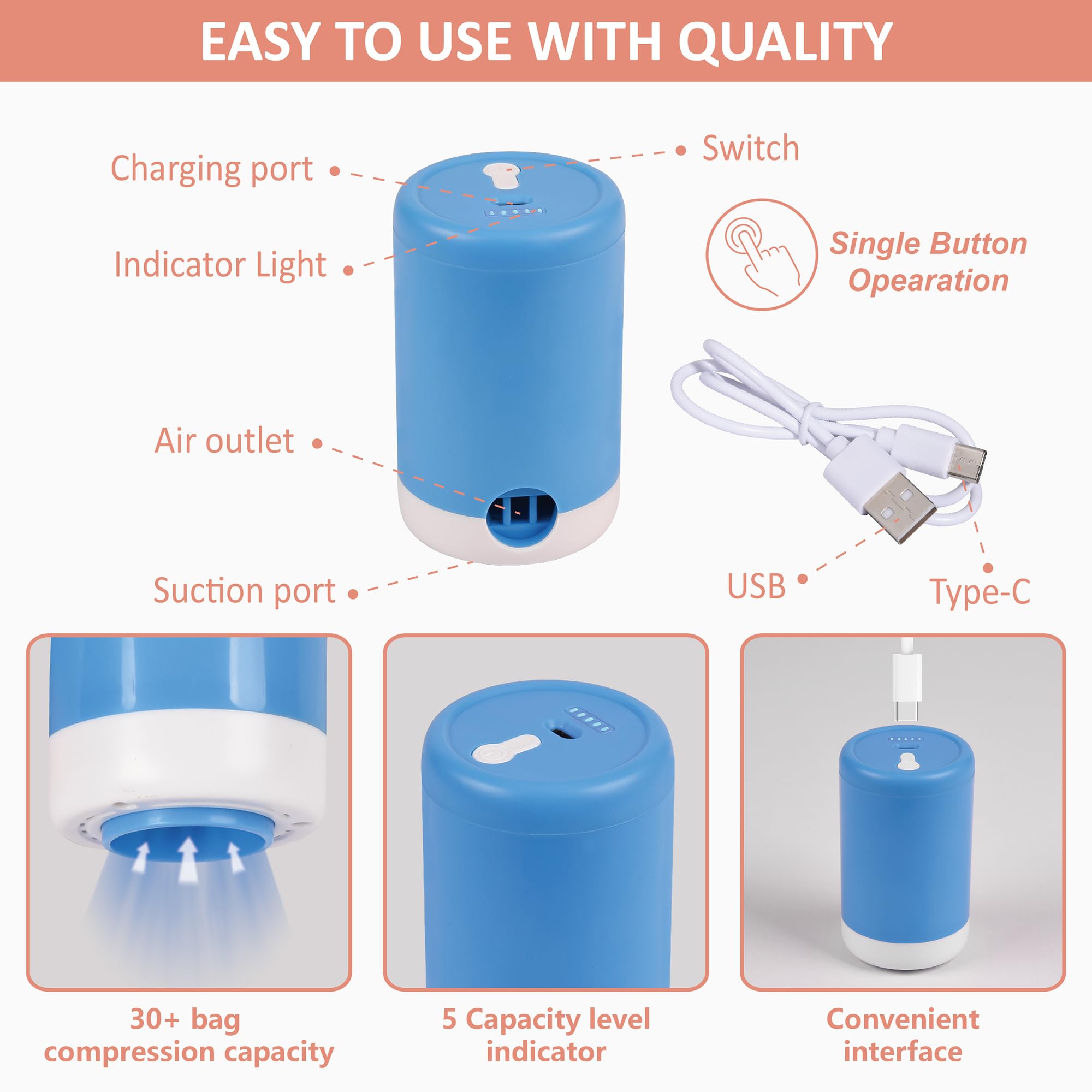 CozyVac Travel Bags with Pump - 6 Pack Space Savers -  by Handbags Specialist Headquarter | Available at Handbags Specialist Headquarter