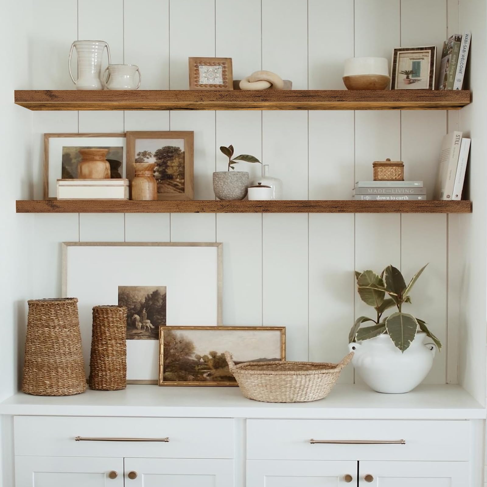 Rustic Farmhouse Shelves (008-40BN) - Decor by Handbags Specialist Headquarter | Available at Handbags Specialist Headquarter