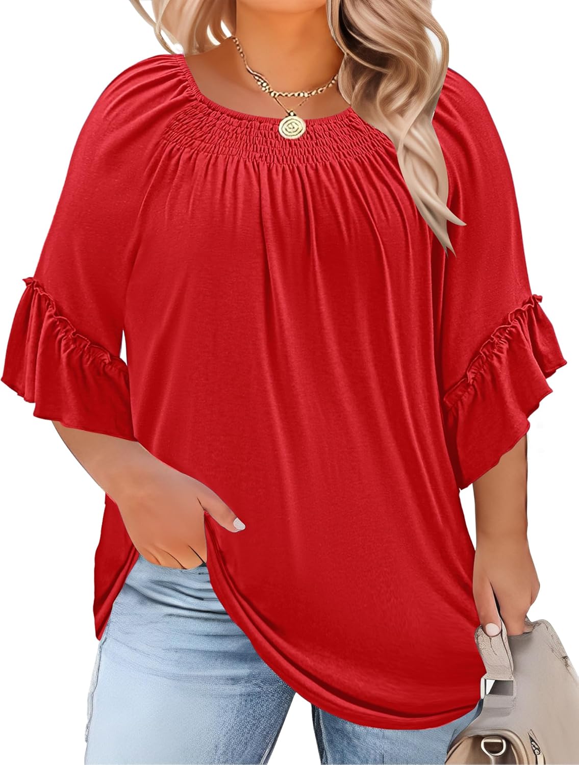 Plus Size Ruffle Sleeve Tunic Top