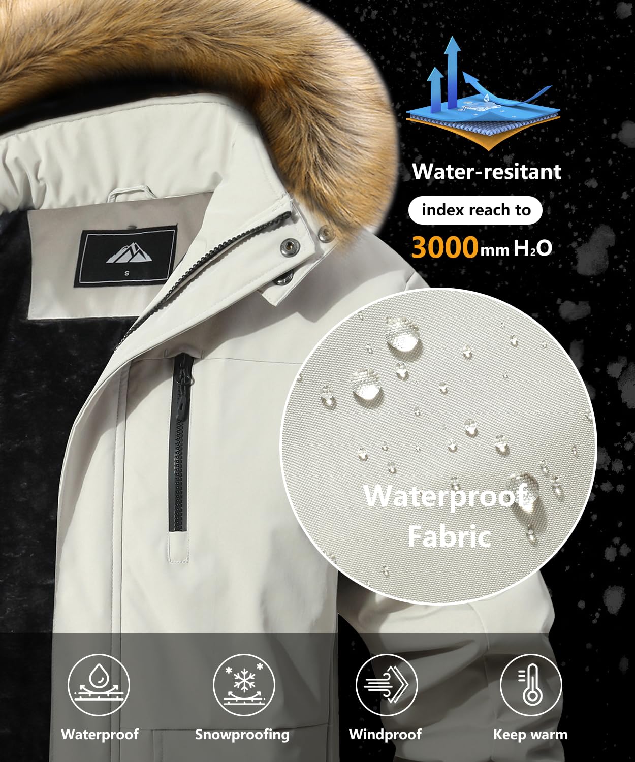 Men's Waterproof Warm Ski Snow Jacket Parka