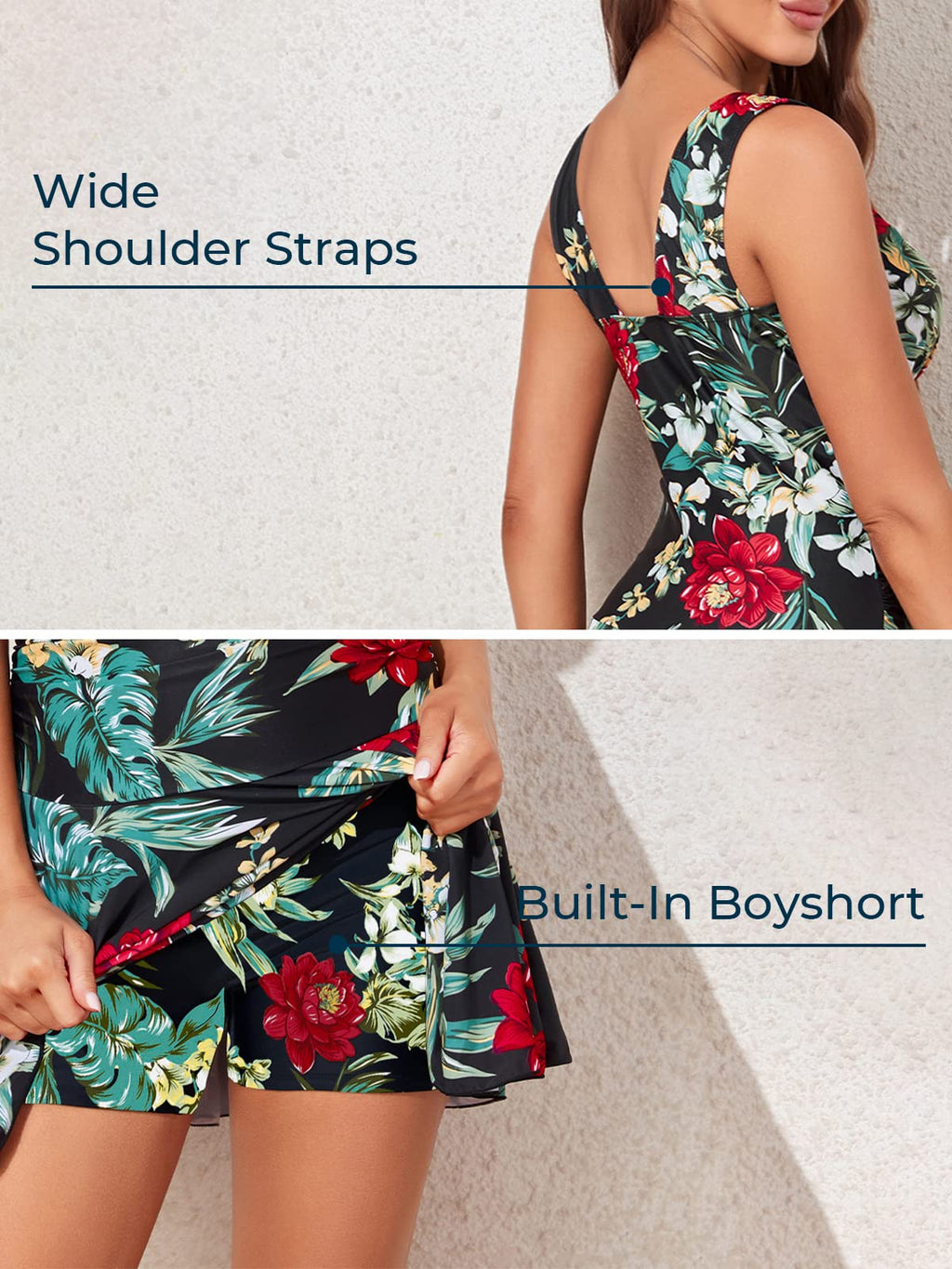 Plus Size Floral Shaping One Piece Swim Dress