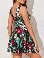 Plus Size Floral Shaping One Piece Swim Dress