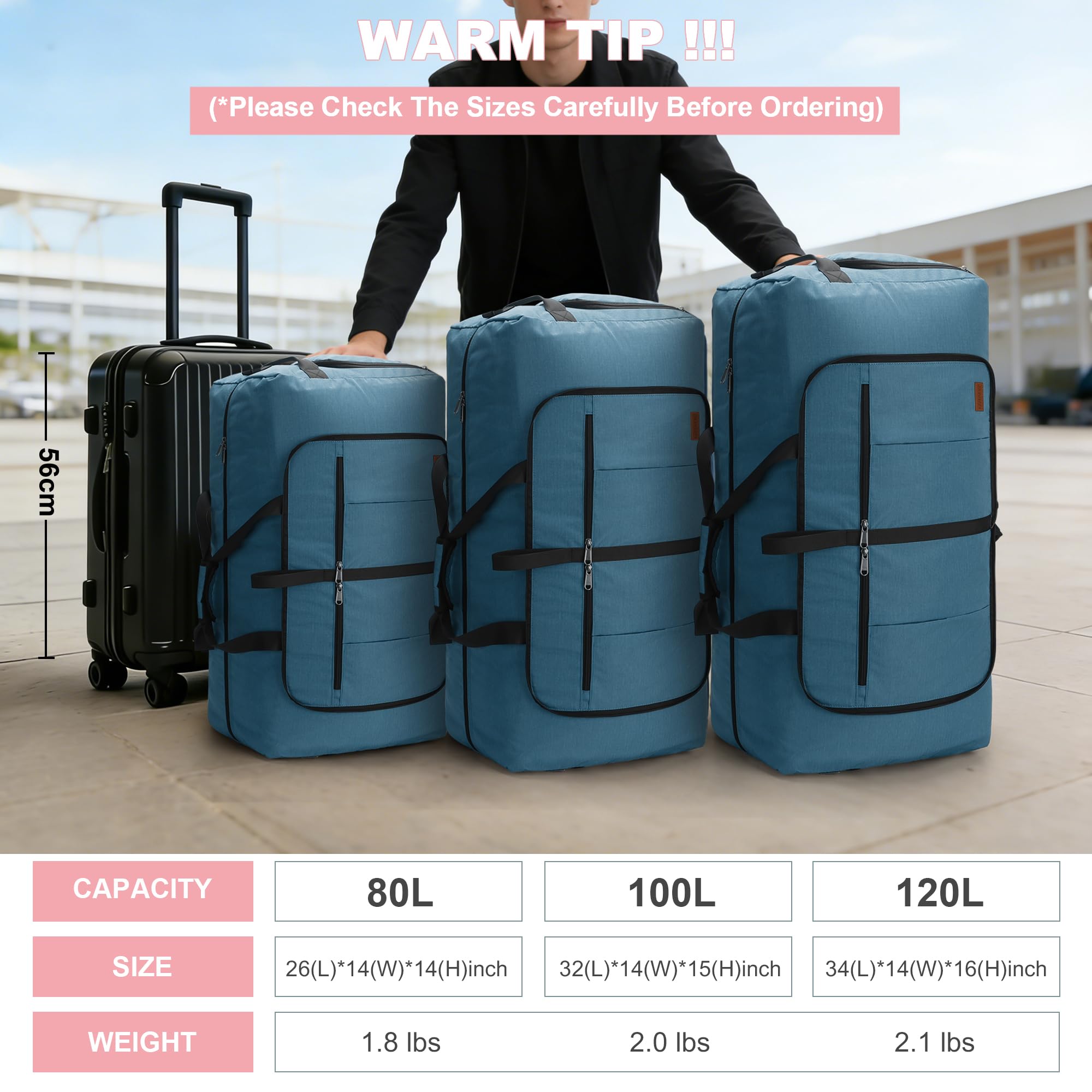 120L Foldable Waterproof Travel Duffel Bag with Shoe Compartment
