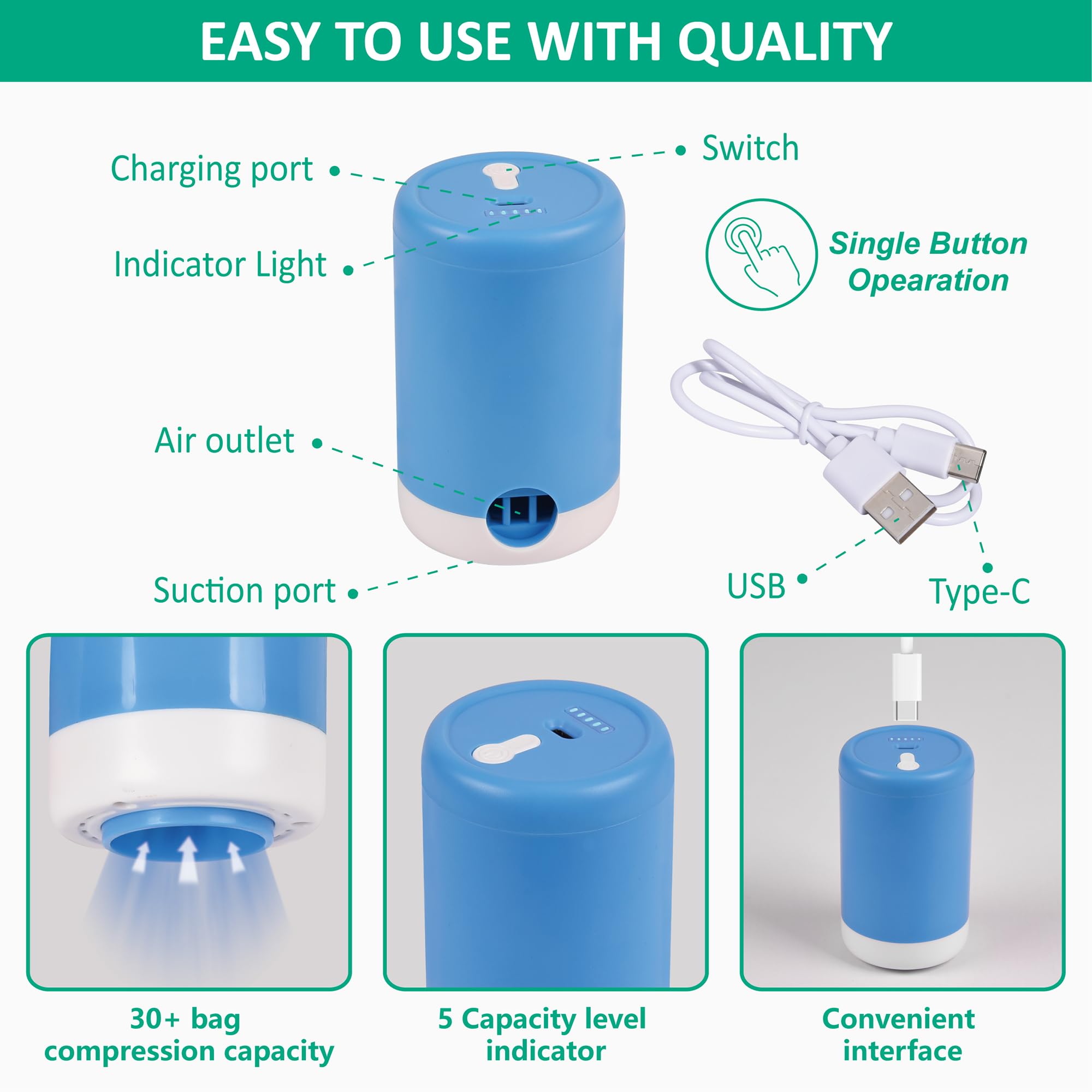 CozyVac Travel Bags with Pump - 6 Pack Space Savers -  by Handbags Specialist Headquarter | Available at Handbags Specialist Headquarter