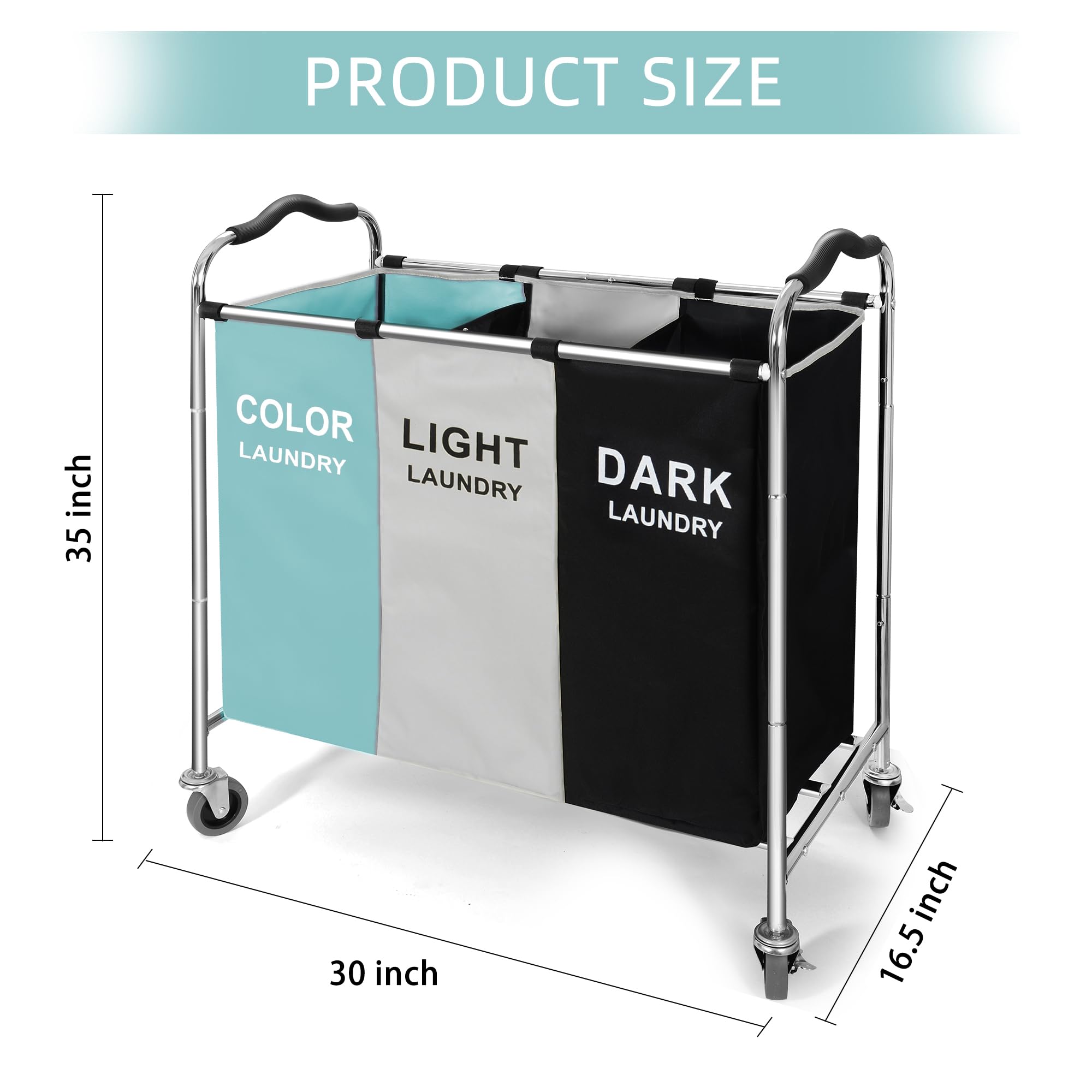 Wheeled 3-Section Laundry Cart - 240l Organizer - Laundry Baskets by Handbags Specialist Headquarter | Available at Handbags Specialist Headquarter