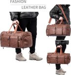 Leather Travel Bag with Shoe Pouch, Brown