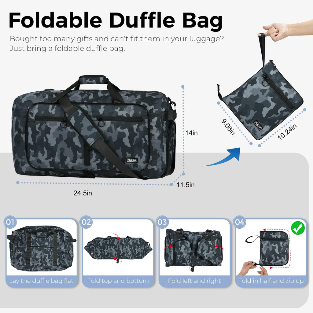 Foldable 65L Duffle Bag with Shoe Compartment
