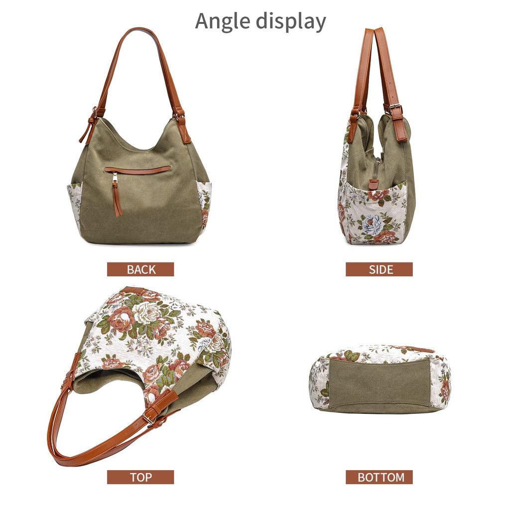 Worldlyda Women Canvas Embroidered Hobo Tote Bag