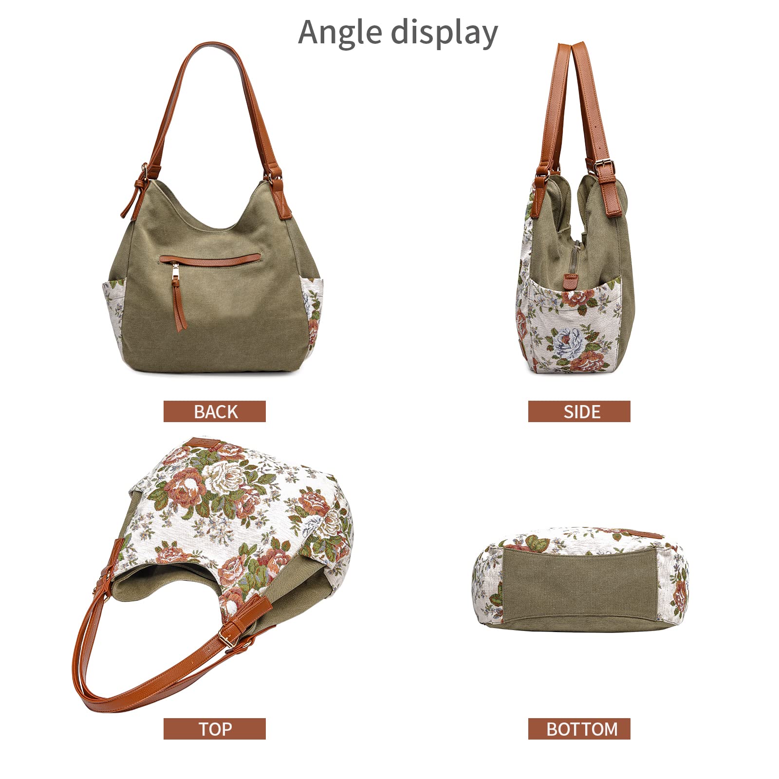 Worldlyda Women Canvas Embroidered Hobo Tote Bag