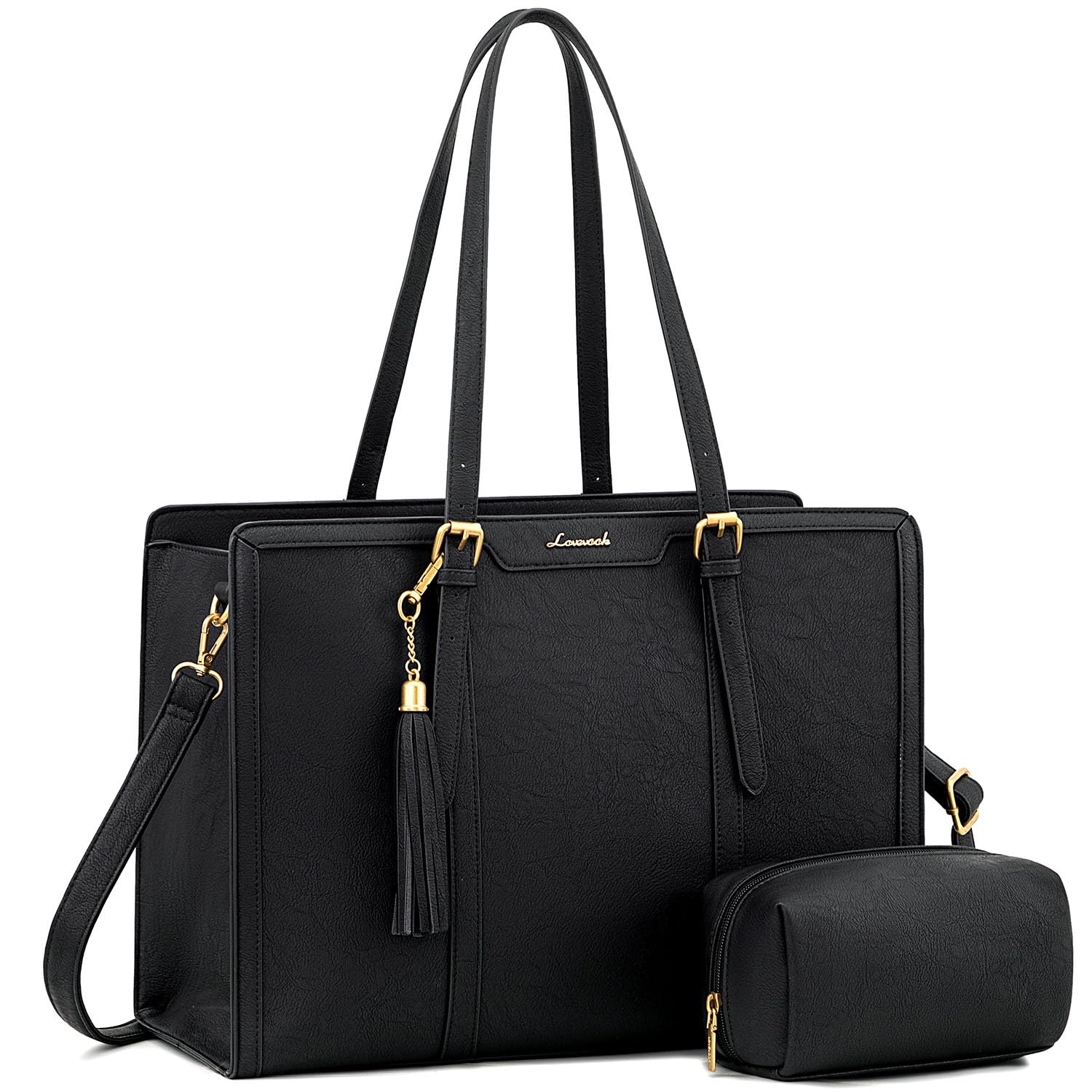 LOVEVOOK Vintage Leather Laptop Tote for Women 15.6
