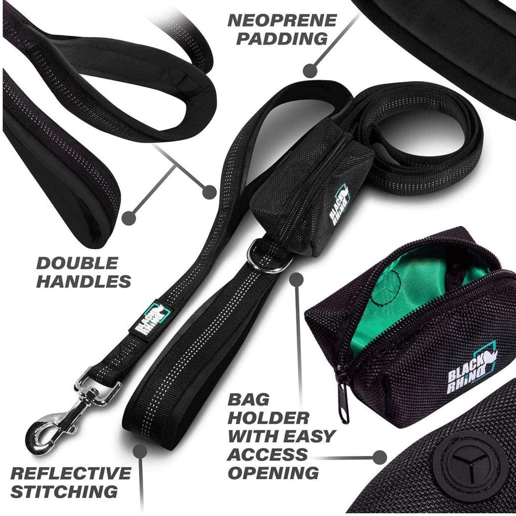 RhinoGrip Aqua: Double Handle Reflective Dog Leash -  by Handbags Specialist Headquarter | Available at Handbags Specialist Headquarter