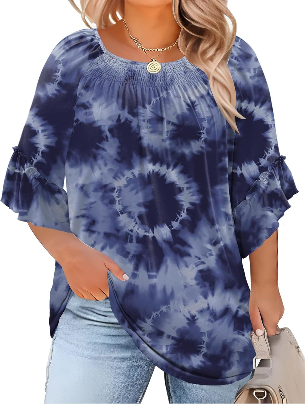 Plus Size Ruffle Sleeve Tunic Top