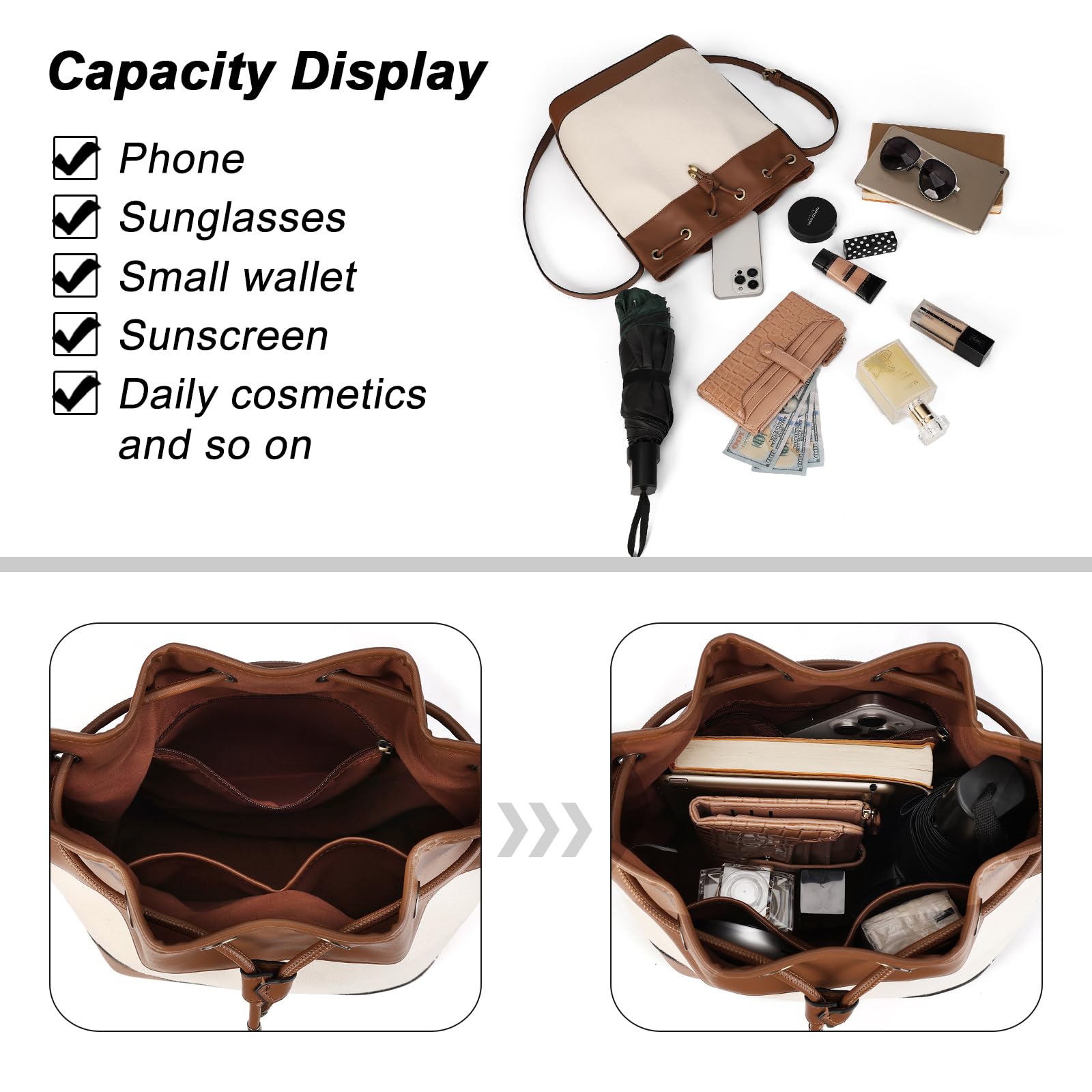 AFKOMST Chic Leather Bucket & Crossbody Bag Set -  by Handbags Specialist Headquarter | Available at Handbags Specialist Headquarter