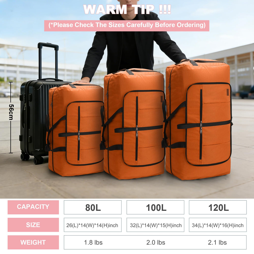 120L Foldable Waterproof Travel Duffel Bag with Shoe Compartment