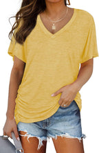 WIHOLL V-Neck Dolman Top with Side Shirring - Women's T Shirts by Handbags Specialist Headquarter | Available at Handbags Specialist Headquarter