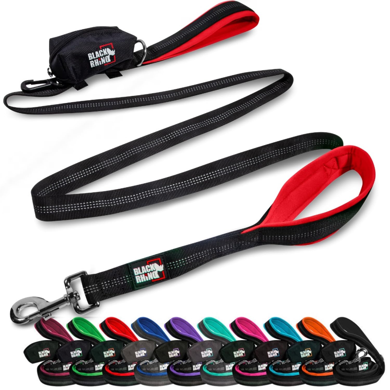 RhinoGrip Aqua: Double Handle Reflective Dog Leash -  by Handbags Specialist Headquarter | Available at Handbags Specialist Headquarter