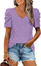XIEERDUO Summer V-Neck Puff Sleeve Tee - All Sizes - Women's T Shirts by Handbags Specialist Headquarter | Available at Handbags Specialist Headquarter