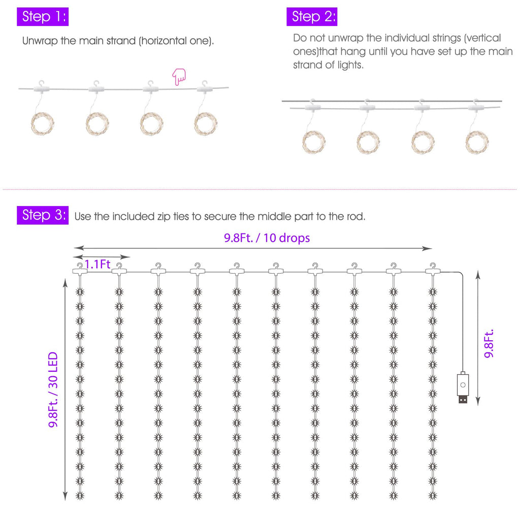 Minetom 300 LED Dimmable Fairy Curtain Lights - Decor by Handbags Specialist Headquarter | Available at Handbags Specialist Headquarter