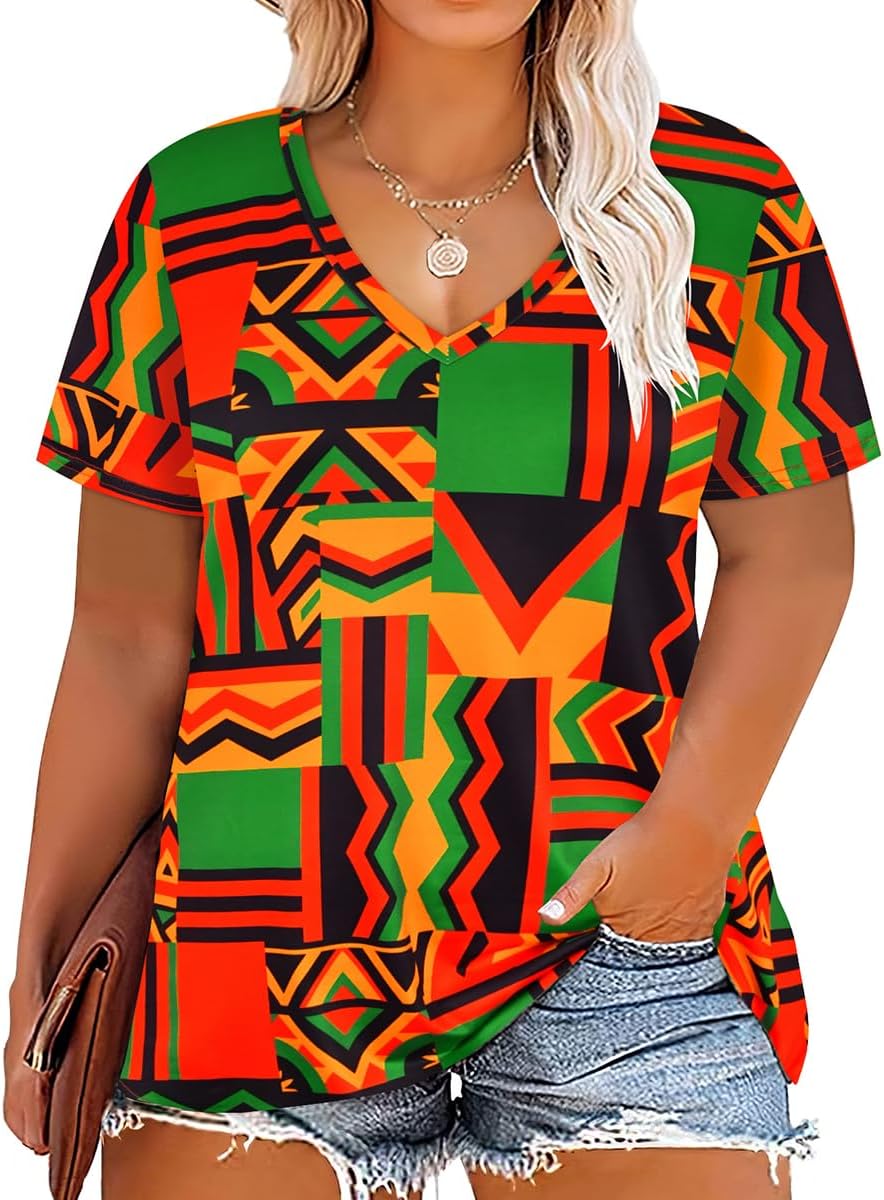 Floral V-Neck Plus Size Tunic Tops for Women - Women's T Shirts by Handbags Specialist Headquarter | Available at Handbags Specialist Headquarter