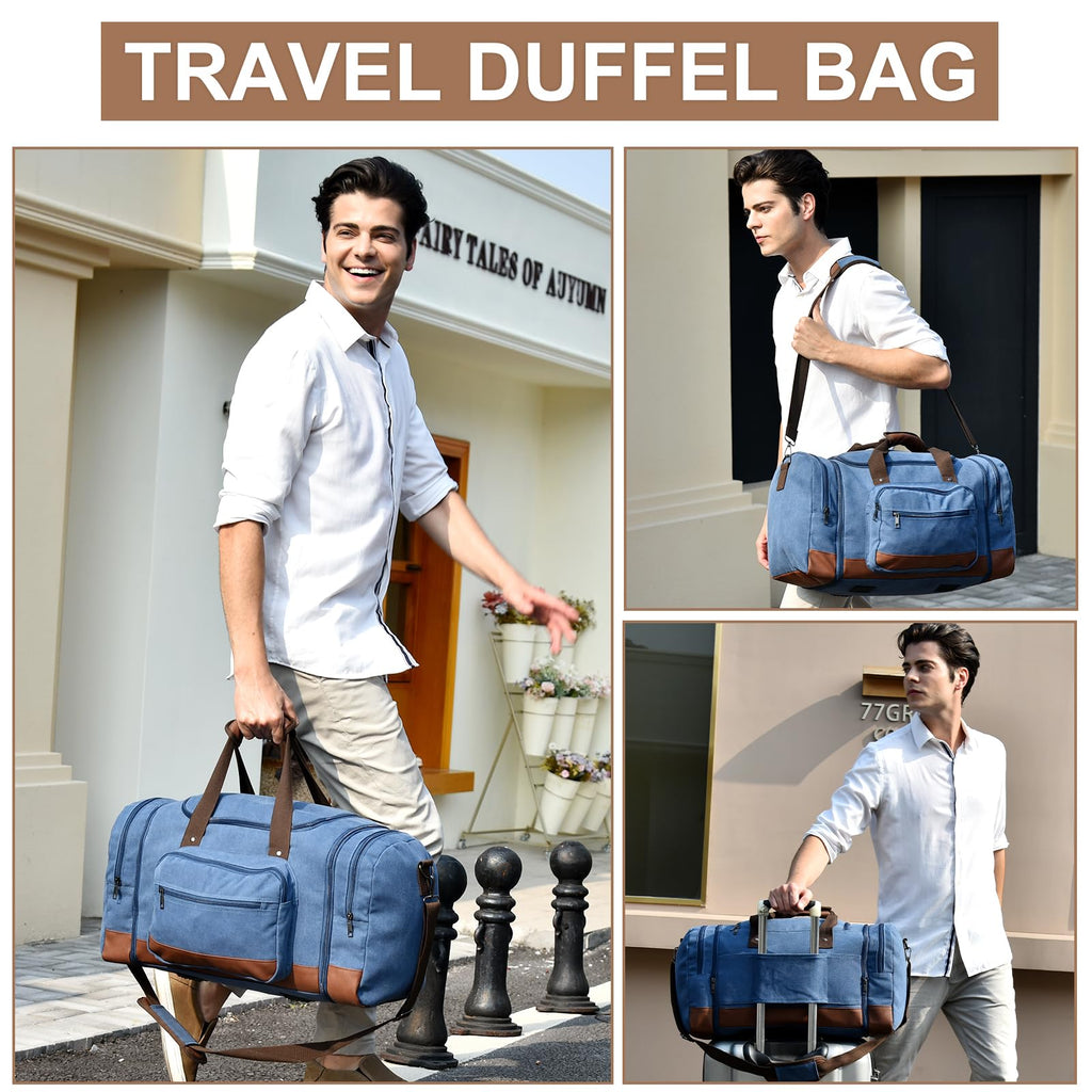 50L/60L Canvas Duffel - Multi-Pocket Travel Bag