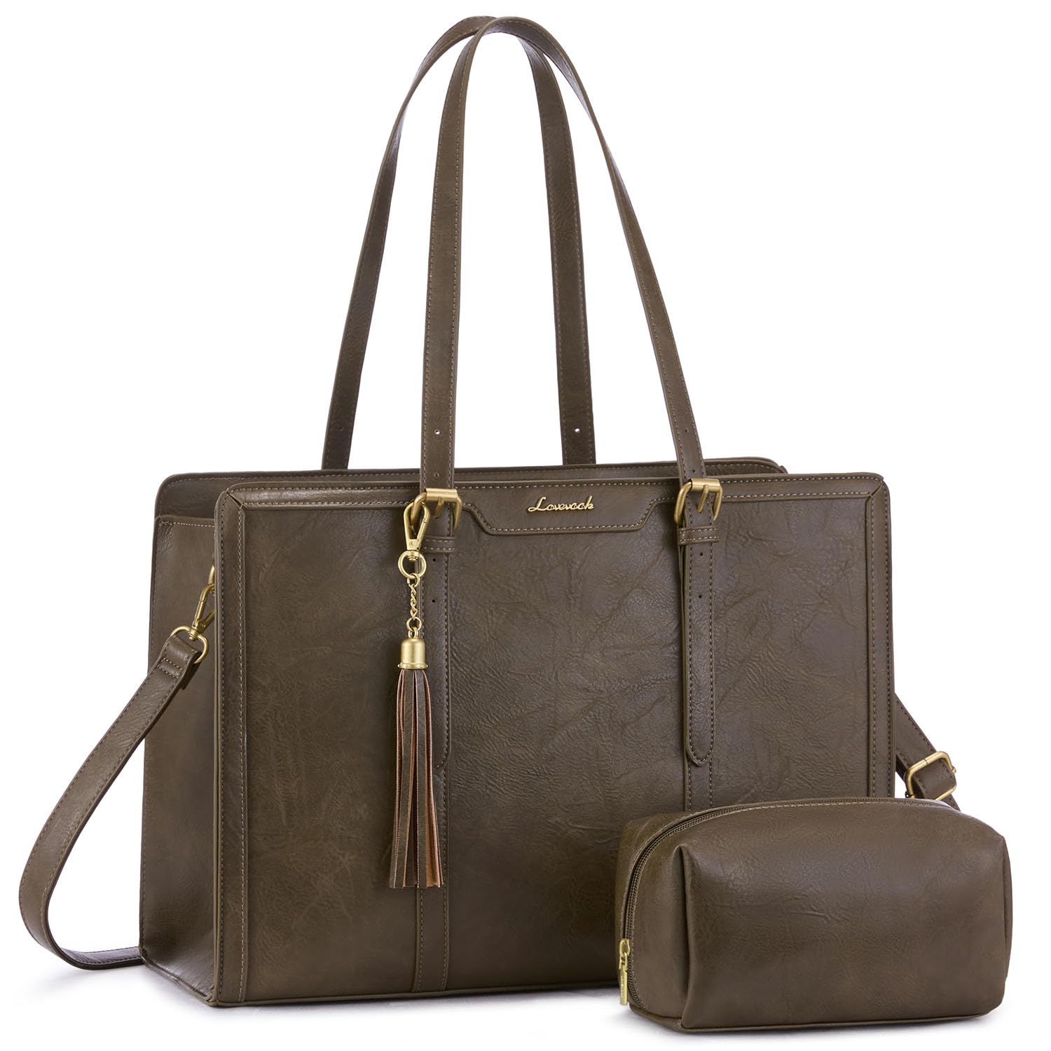 LOVEVOOK Vintage Leather Laptop Tote for Women 15.6
