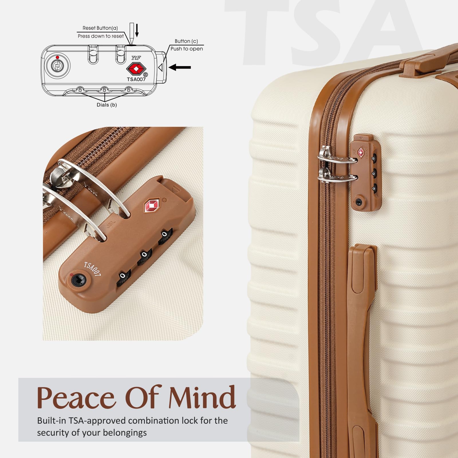 Coolife 3-Piece Hardside Luggage Set - Apricot White