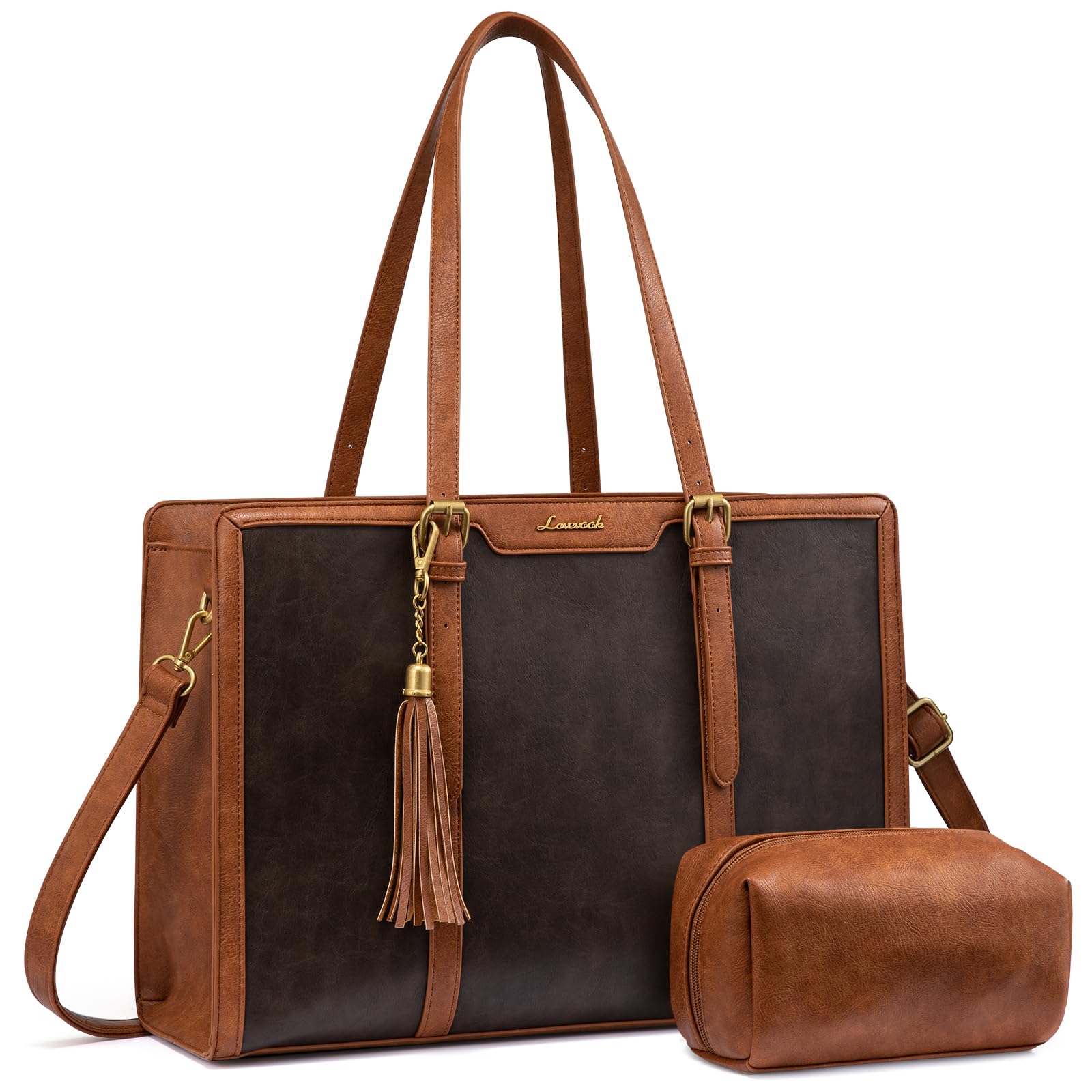 LOVEVOOK Vintage Leather Laptop Tote for Women 15.6