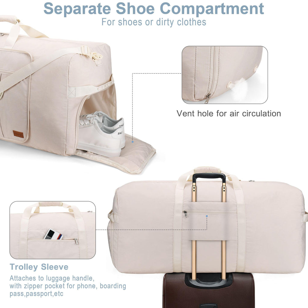 120L Foldable Waterproof Travel Duffel Bag with Shoe Compartment