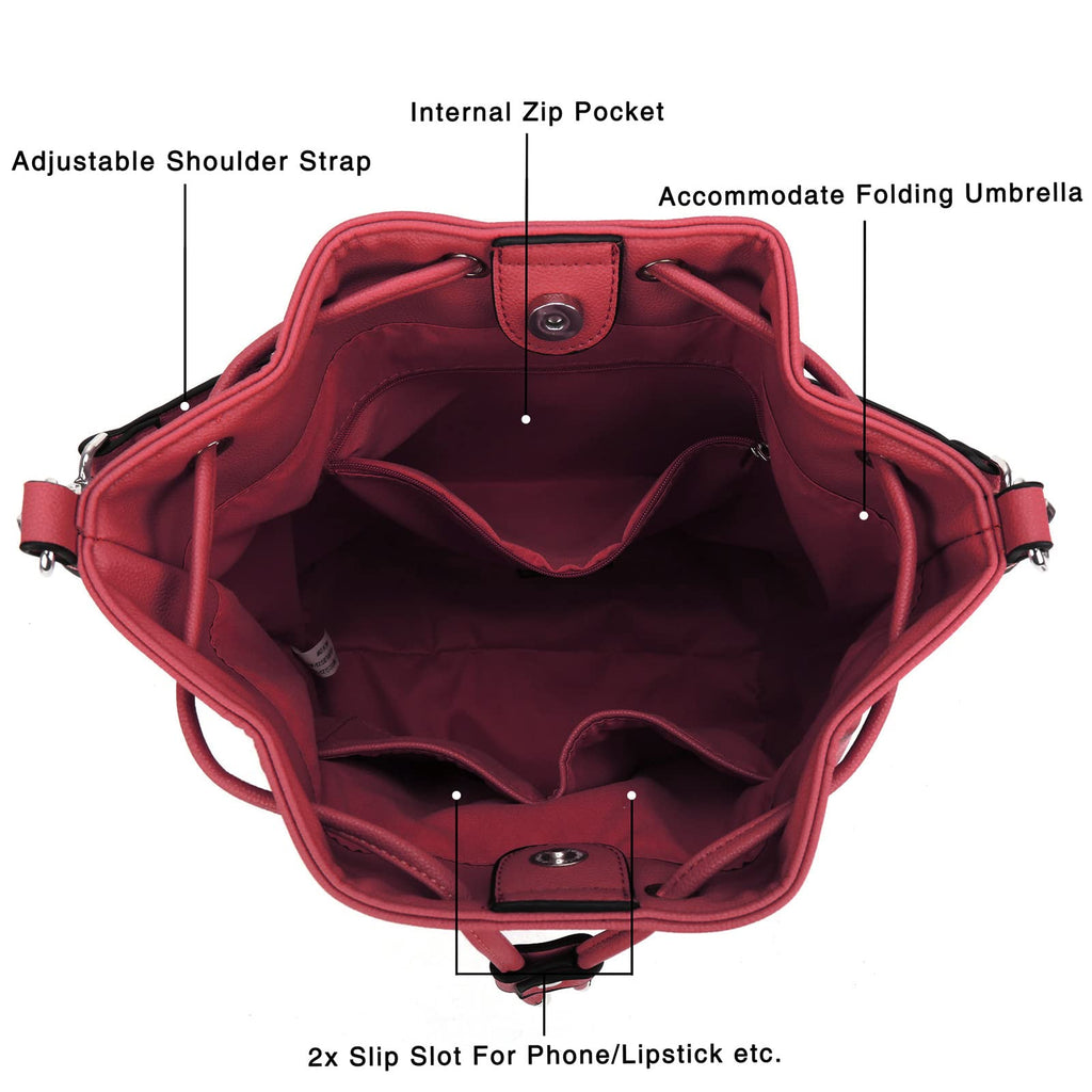 AFKOMST Chic Leather Bucket & Crossbody Bag Set -  by Handbags Specialist Headquarter | Available at Handbags Specialist Headquarter