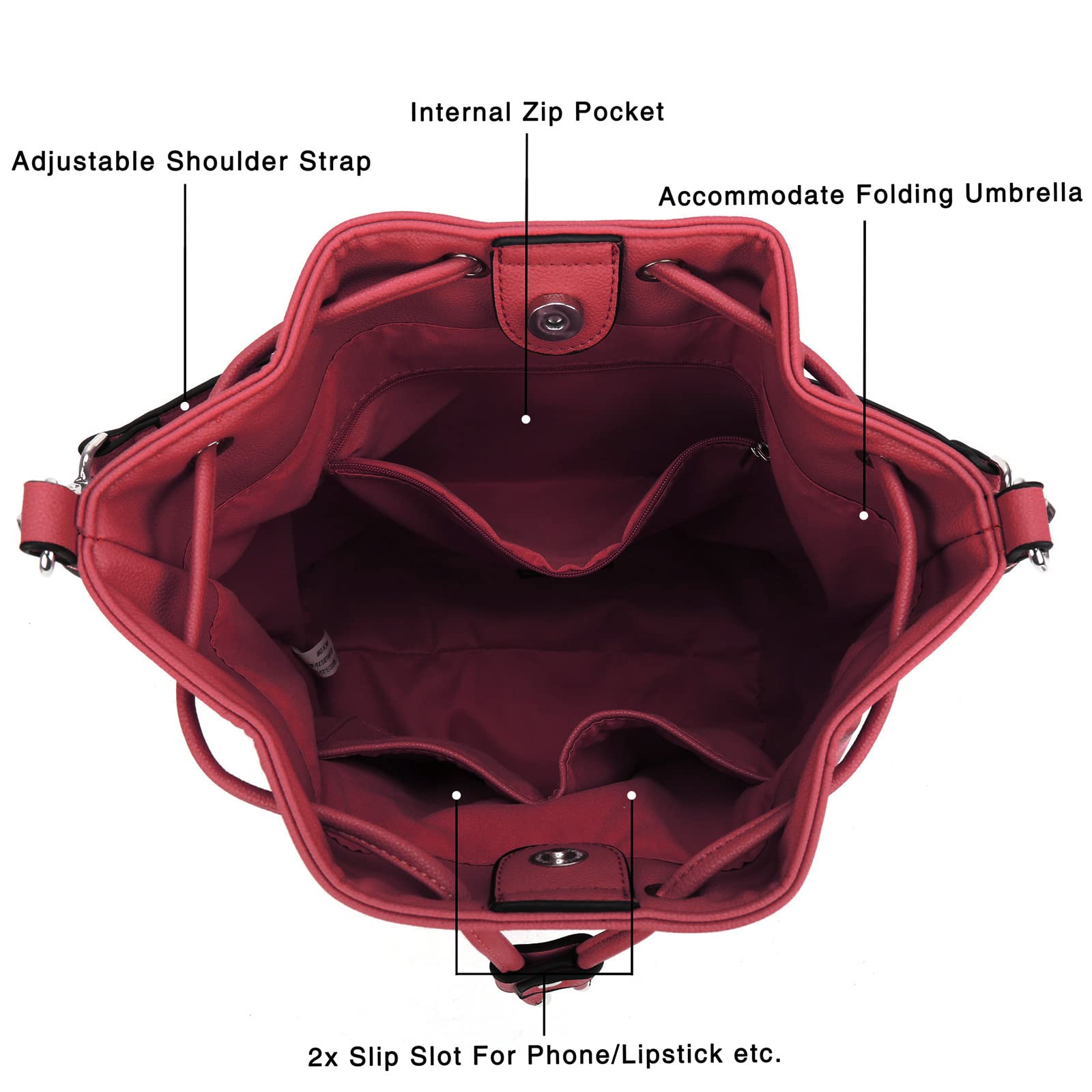 AFKOMST Chic Leather Bucket & Crossbody Bag Set -  by Handbags Specialist Headquarter | Available at Handbags Specialist Headquarter