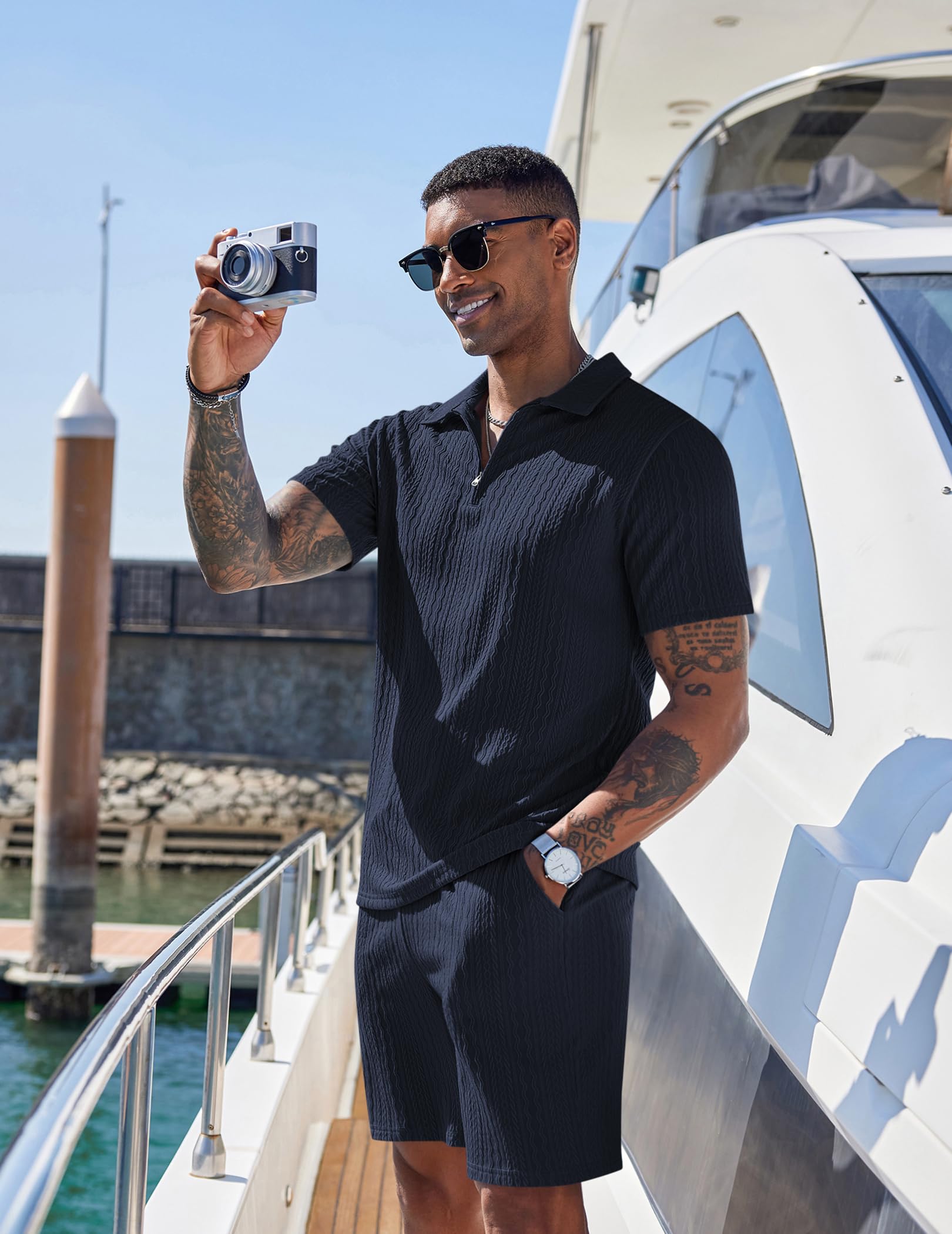 COOFANDY Men's 2 Piece Polo Shirt & Shorts Set