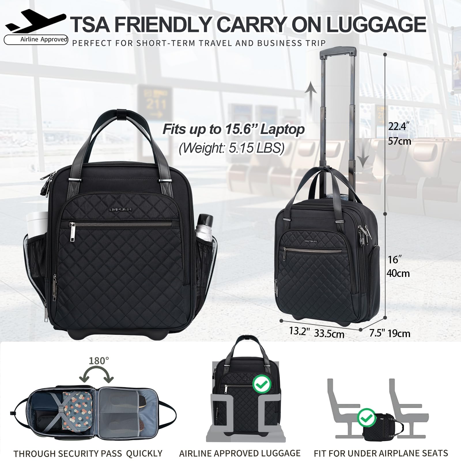EMPSIGN 16 Wheeled Underseat Travel Bag -  by Handbags Specialist Headquarter | Available at Handbags Specialist Headquarter
