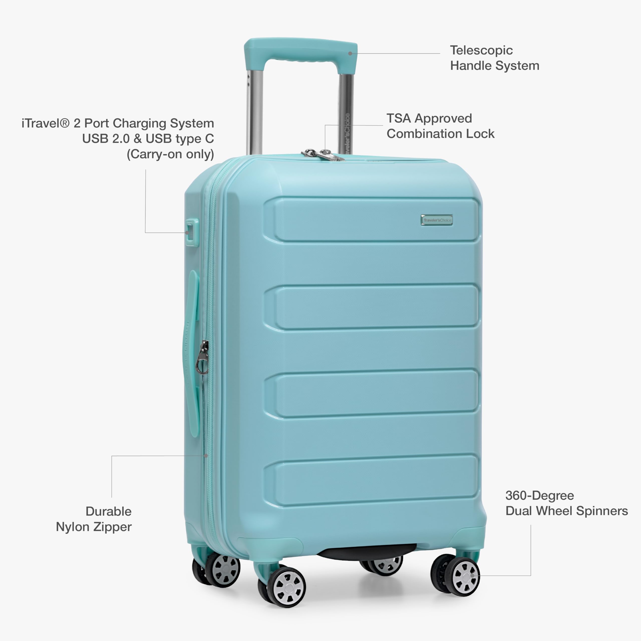 Traveler's Choice Indestructible 22 Spinner Carry-on - Luggage Travel Bags by Handbags Specialist Headquarter | Available at Handbags Specialist Headquarter