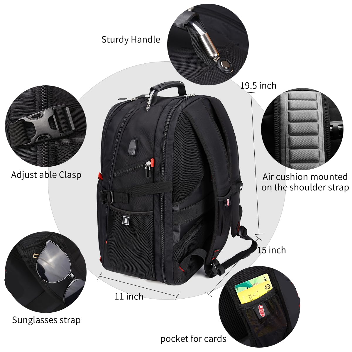 SHRRADOO 50L USB Travel Laptop Backpack - Airline Approved - Backpack Bags by Handbags Specialist Headquarter | Available at Handbags Specialist Headquarter
