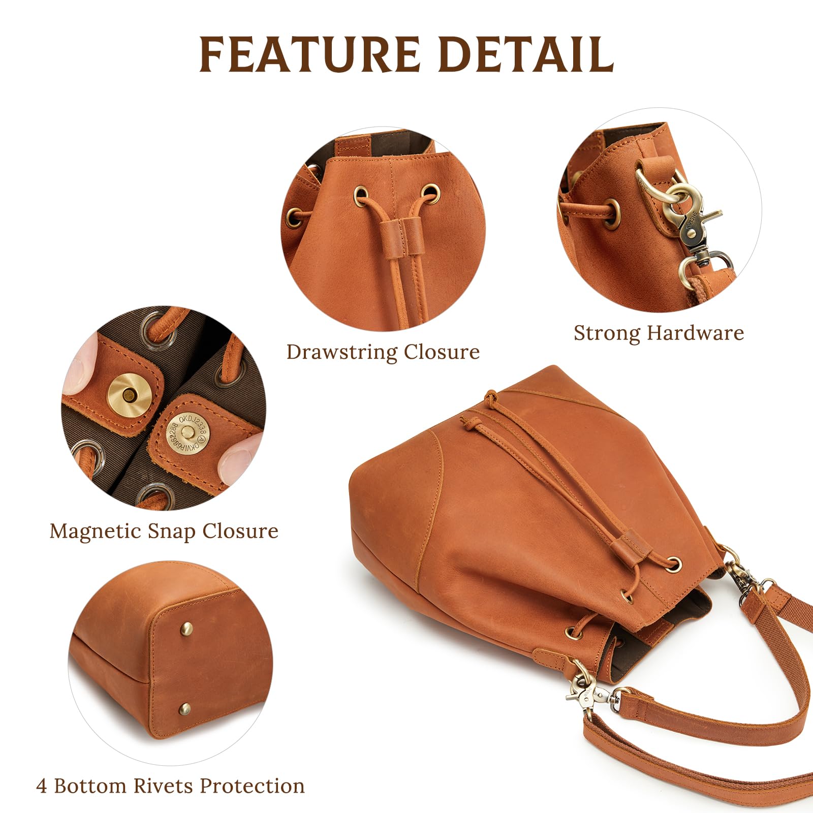 S-ZONE Luxe Leather Drawstring Bucket Bag -  by Handbags Specialist Headquarter | Available at Handbags Specialist Headquarter