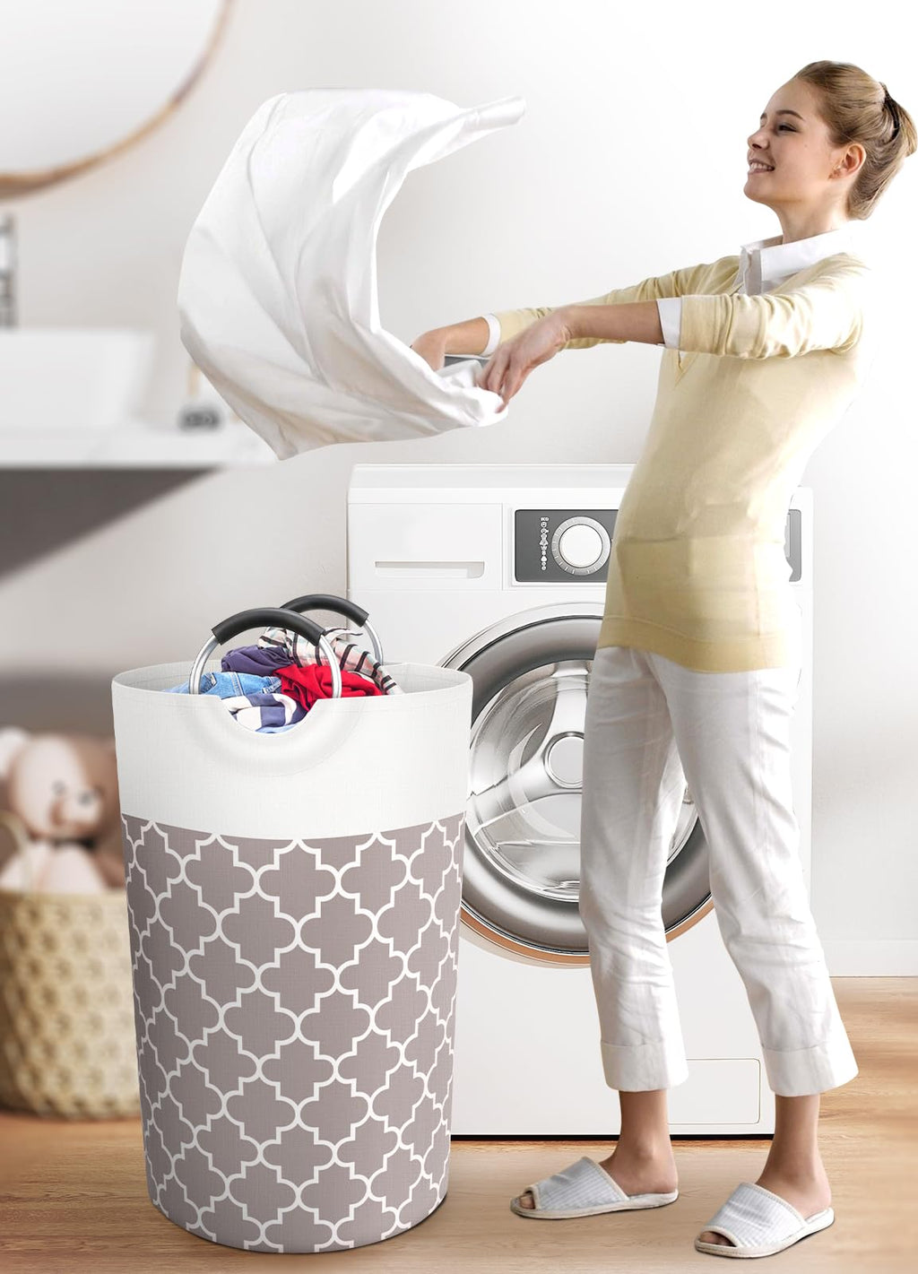 Collapsible Hamper Bag - Grey - Laundry Baskets by Handbags Specialist Headquarter | Available at Handbags Specialist Headquarter