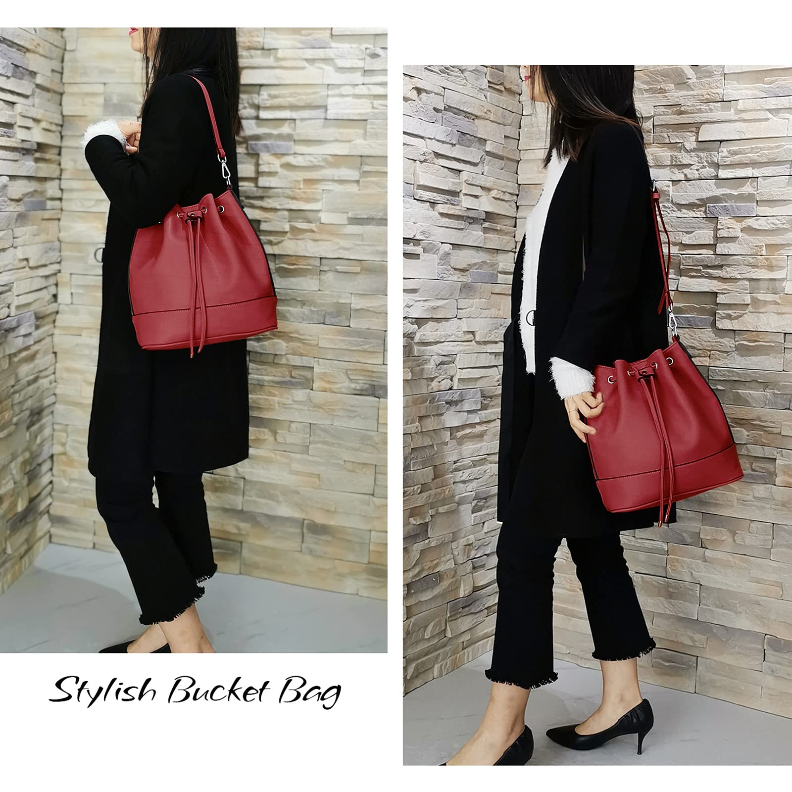 AFKOMST Chic Leather Bucket & Crossbody Bag Set -  by Handbags Specialist Headquarter | Available at Handbags Specialist Headquarter