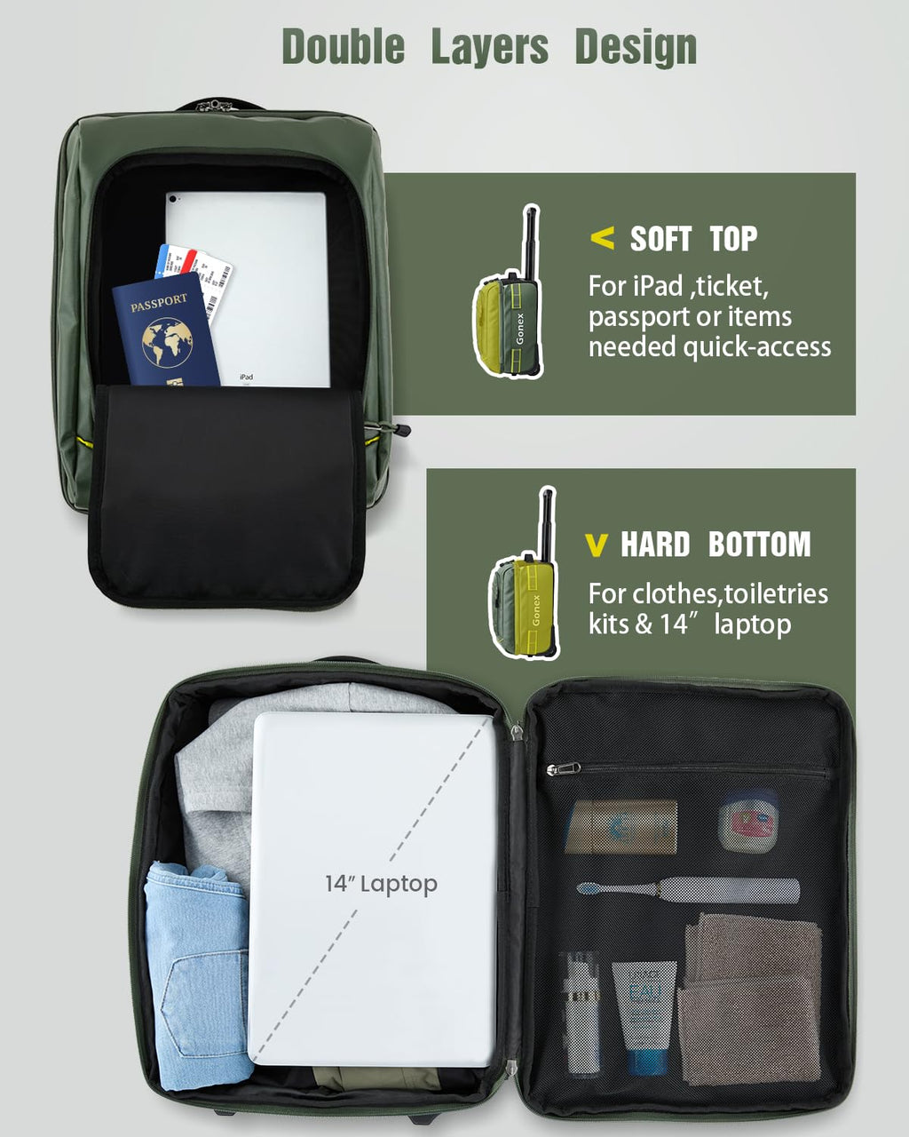 Gonex 70L Wheeled Duffle - Olive Green Travel Bag -  by Handbags Specialist Headquarter | Available at Handbags Specialist Headquarter